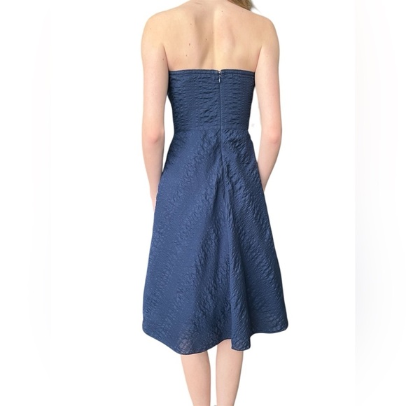 Vintage Y2K J. Crew Navy Cotton Strapless Dress Textured Preppy Classic Small - Picture 3 of 5